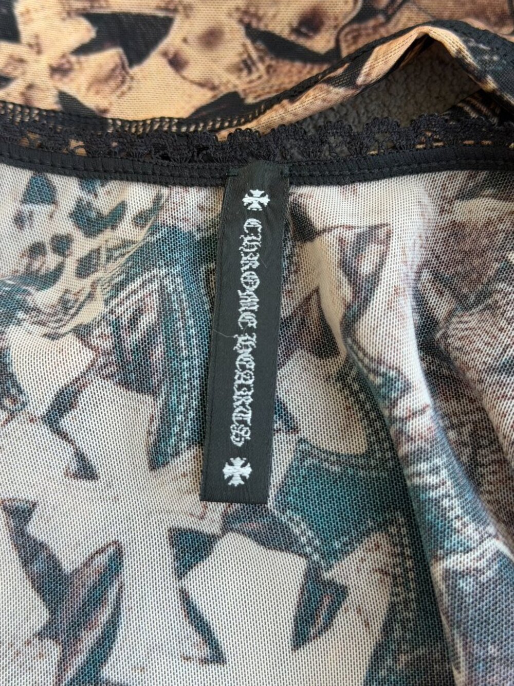 Chrome Hearts Brown All Over Cross Print Mesh Longsleeve Top - Picture 3 of 7
